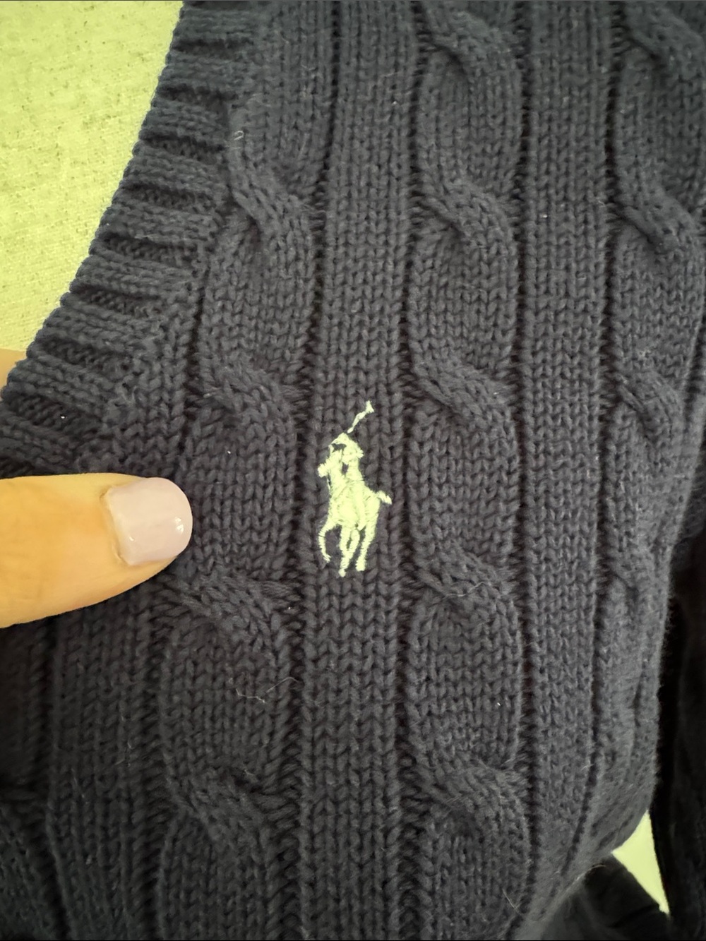 Ralph Lauren Navy Cable-Knit V-Neck Sweater - Picture 3 of 6